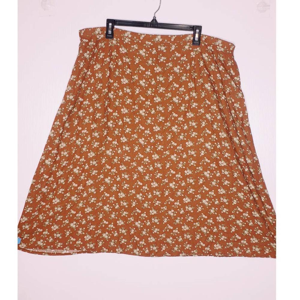 Vintage 90's Herman Geist Rust Ditsy Floral A-line Skirt Rayon Cottagecore 2X